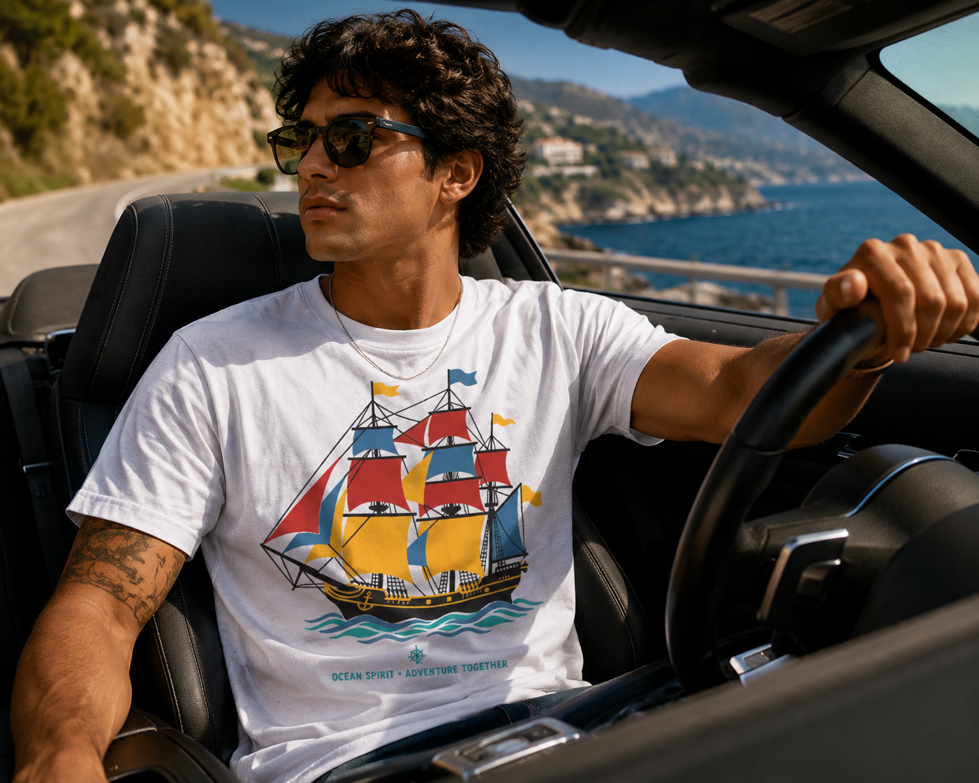 Tartaruga Colourful Ship Unisex Cotton T-Shirt