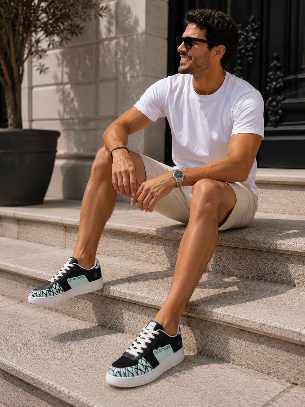 Tartaruga Unisex Sneakers | Black & Aqua Trainers | Shoes with Graphic Pattern | Comfortable Everyday Sneakers | Unique Fashion Footwear