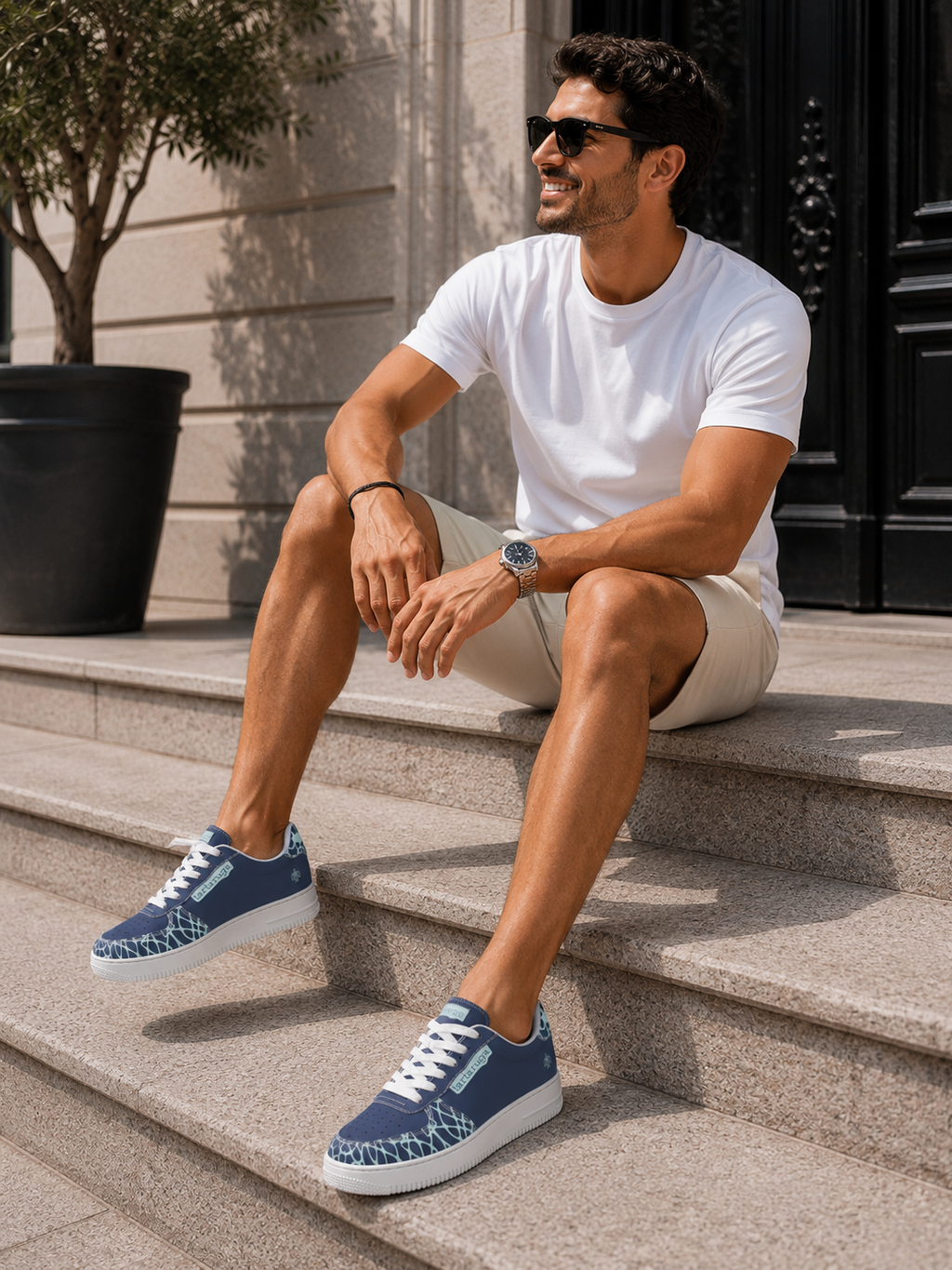 Tartaruga Unisex Sneakers Blue & White | Tartaruga Designer Trainers | Streetwear Casual Shoes | Unique Graphic Footwear