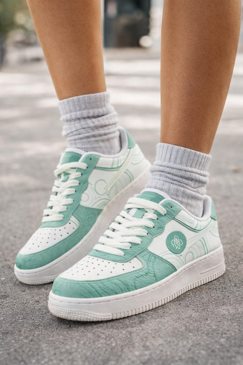 Tartaruga Unisex White & Mint Sneakers | Custom Streetwear Trainers – Limited Style